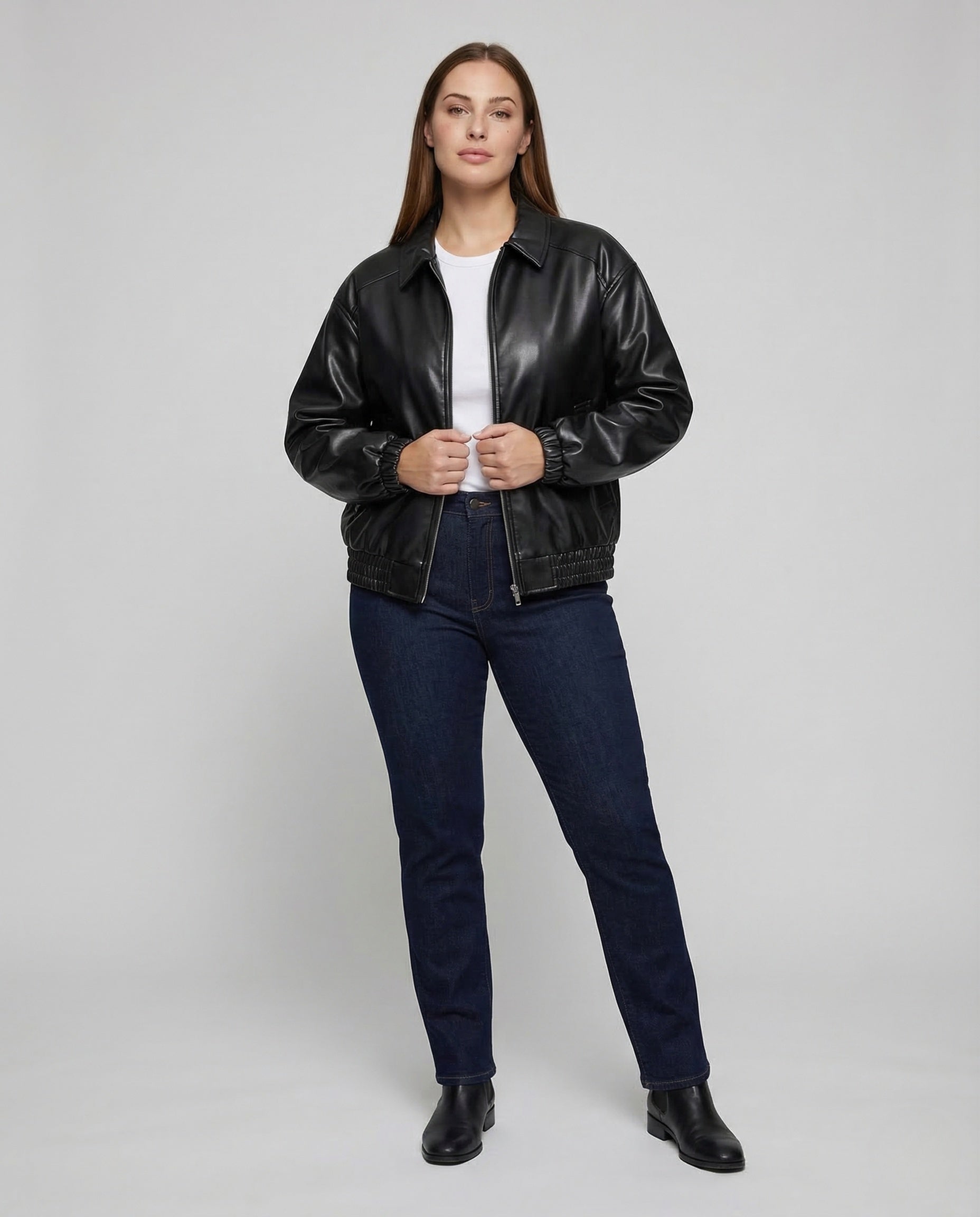 Damen Lederjacke Weit Reißverschluss - Eveloria