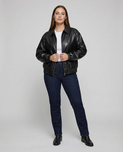 Damen Lederjacke Weit Reißverschluss - Eveloria