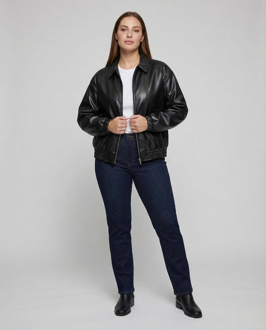 Damen Lederjacke Weit Reißverschluss - Eveloria