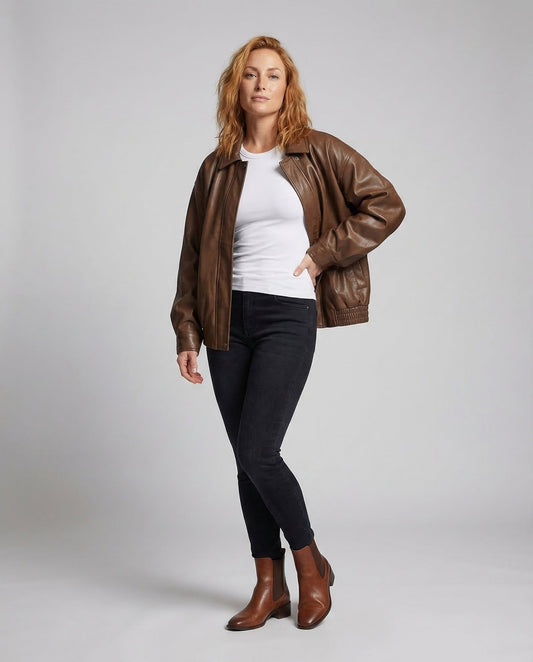 Damen Kunstlederjacke Weit Reißverschluss - Eveloria