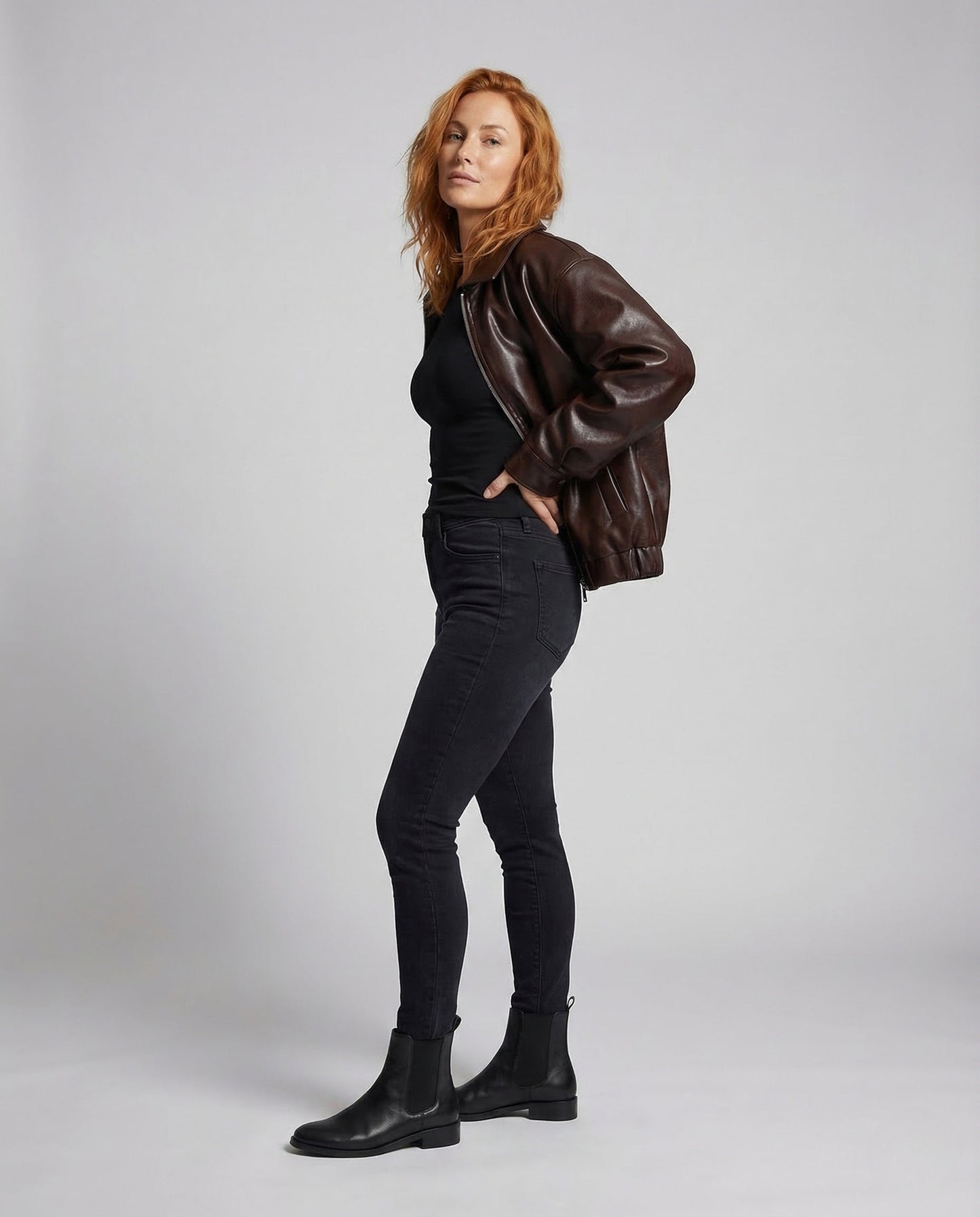 Damen Lederjacke Oversize Mit Hemdkragen - Eveloria