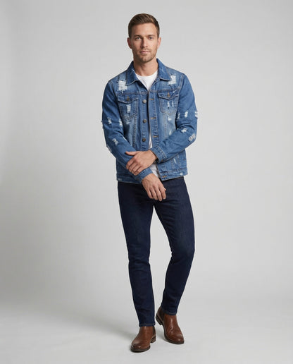 Herren Jeansjacke mit Sterne Applikation Blau - Eveloria