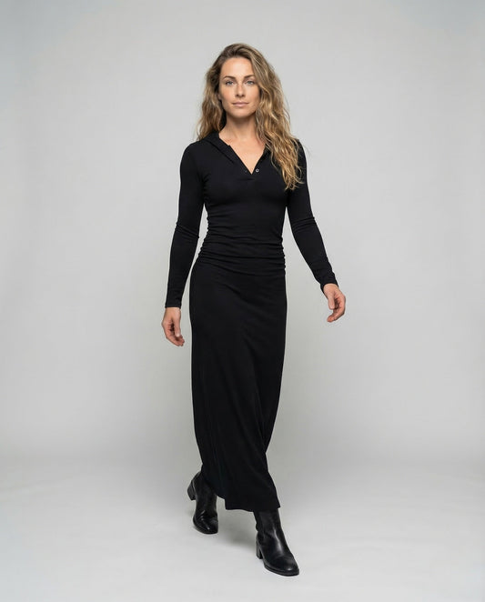 Damen Maxikleid V-Ausschnitt mit Raffung - Eveloria