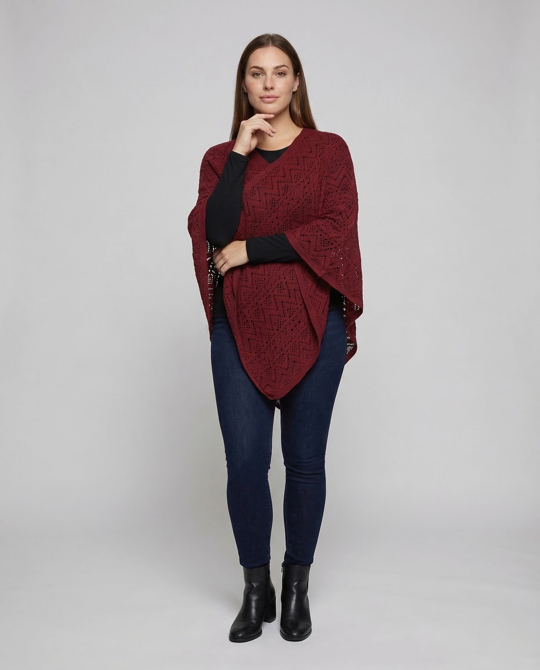 Damen Strickponcho Ajourmuster - Eveloria