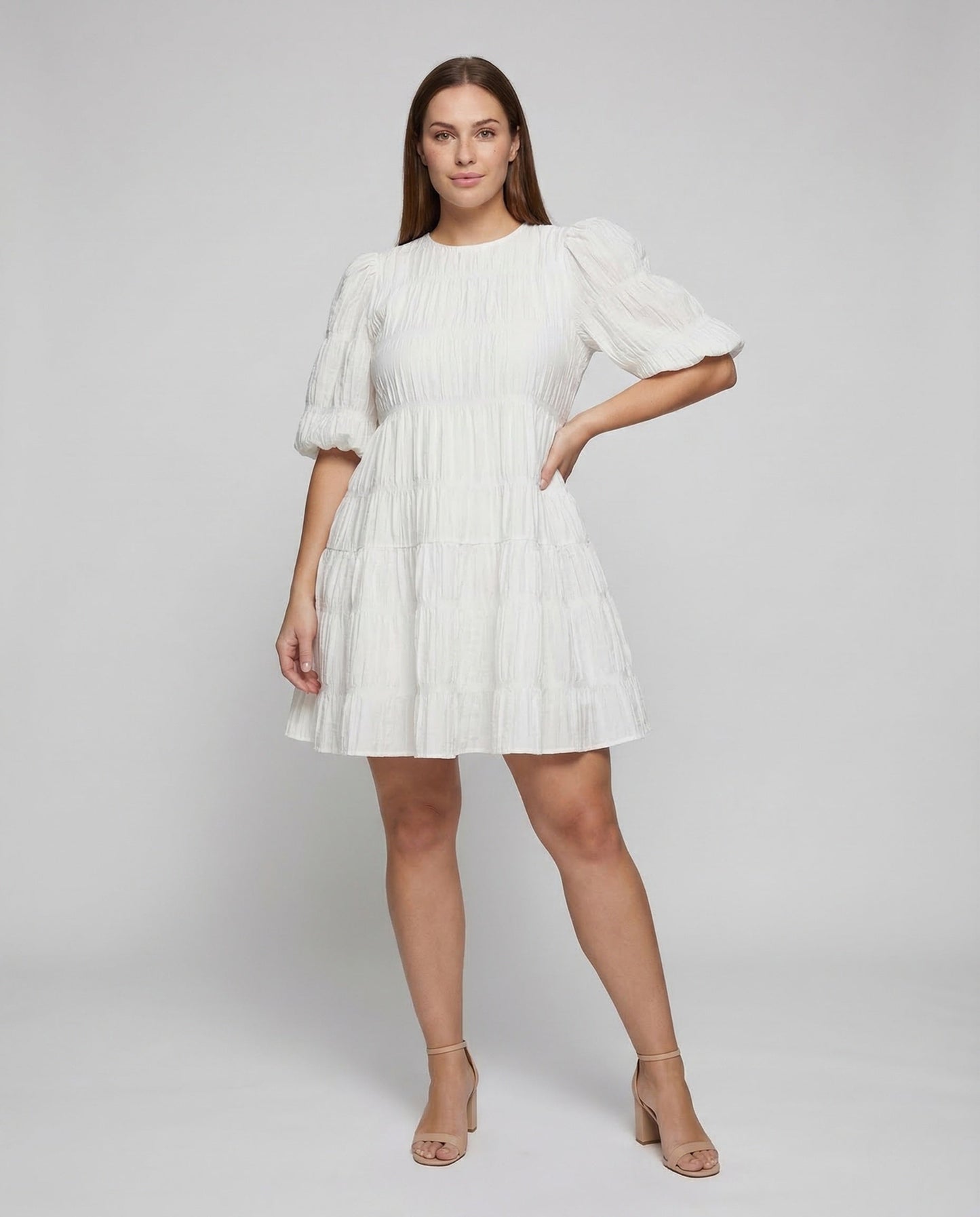 Damen Stufenkleid Puffärmel Babydoll - Eveloria