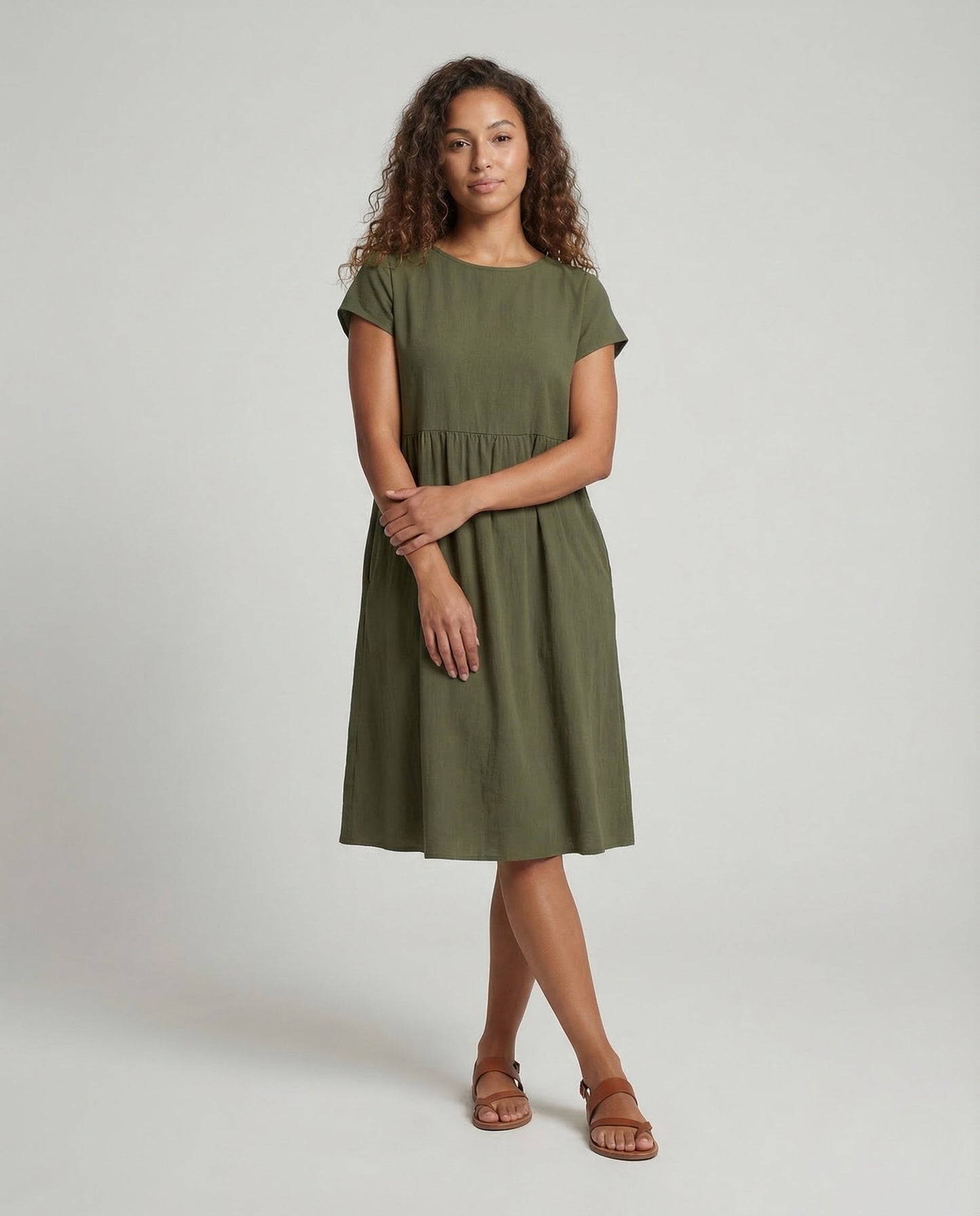 Damen Midikleid mit Empire-Taille und Taschen - Eveloria