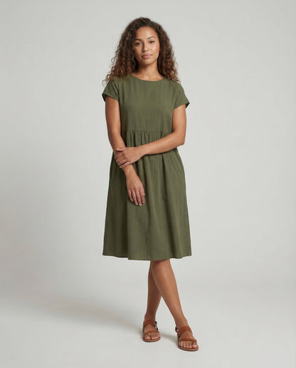 Damen Midikleid mit Empire-Taille und Taschen - Eveloria