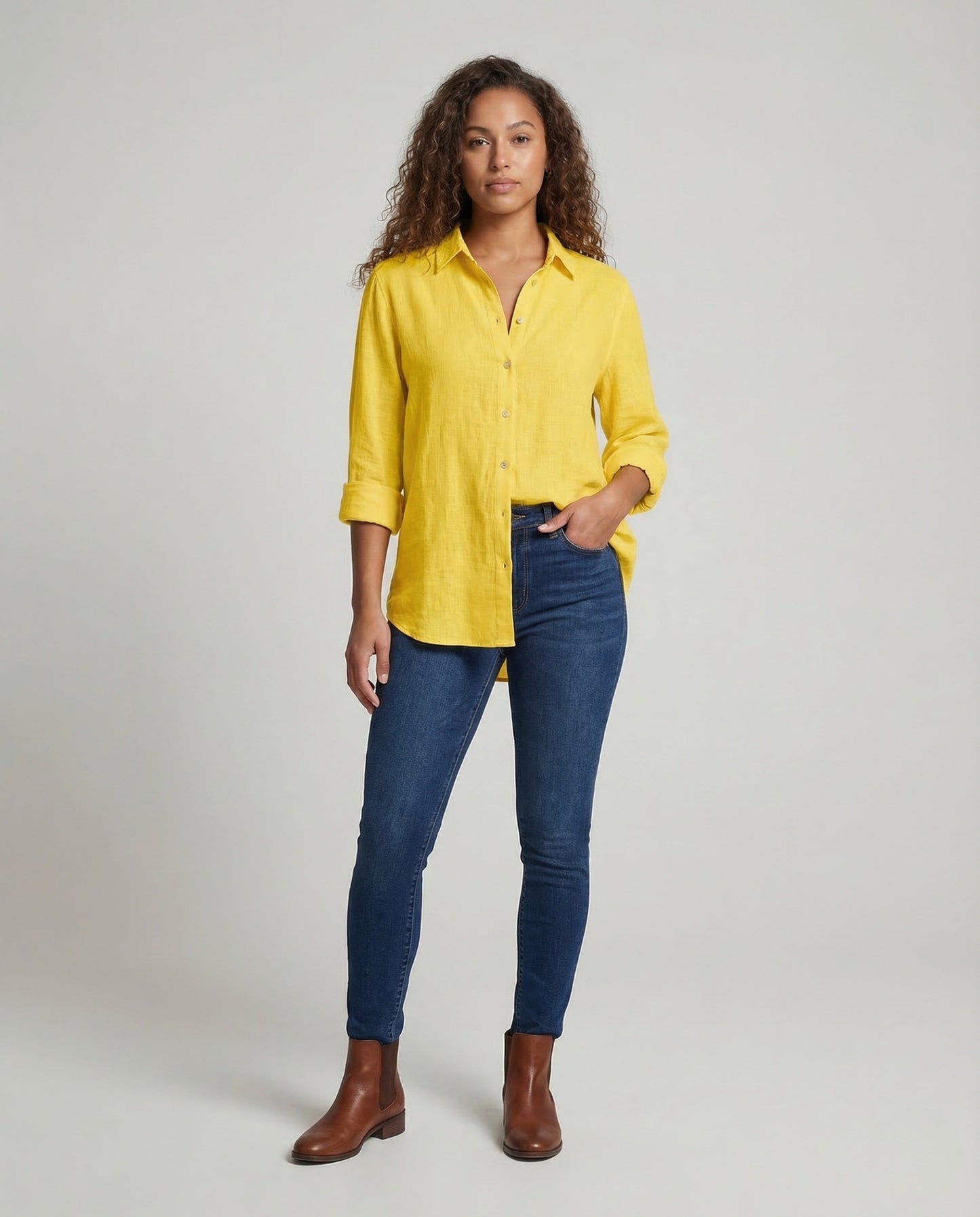 Damen Leinenbluse Blumenprint - Eveloria