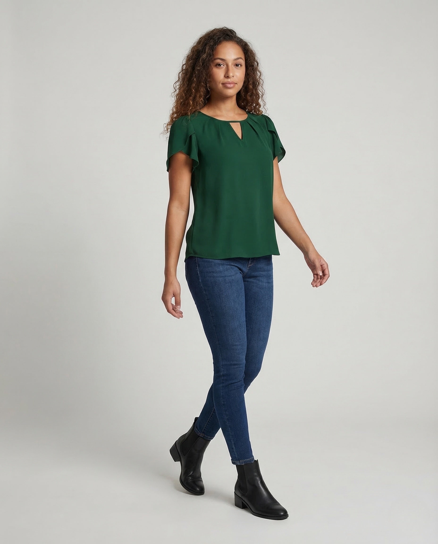 Damen Chiffon Bluse Mit Volantärmeln - Eveloria