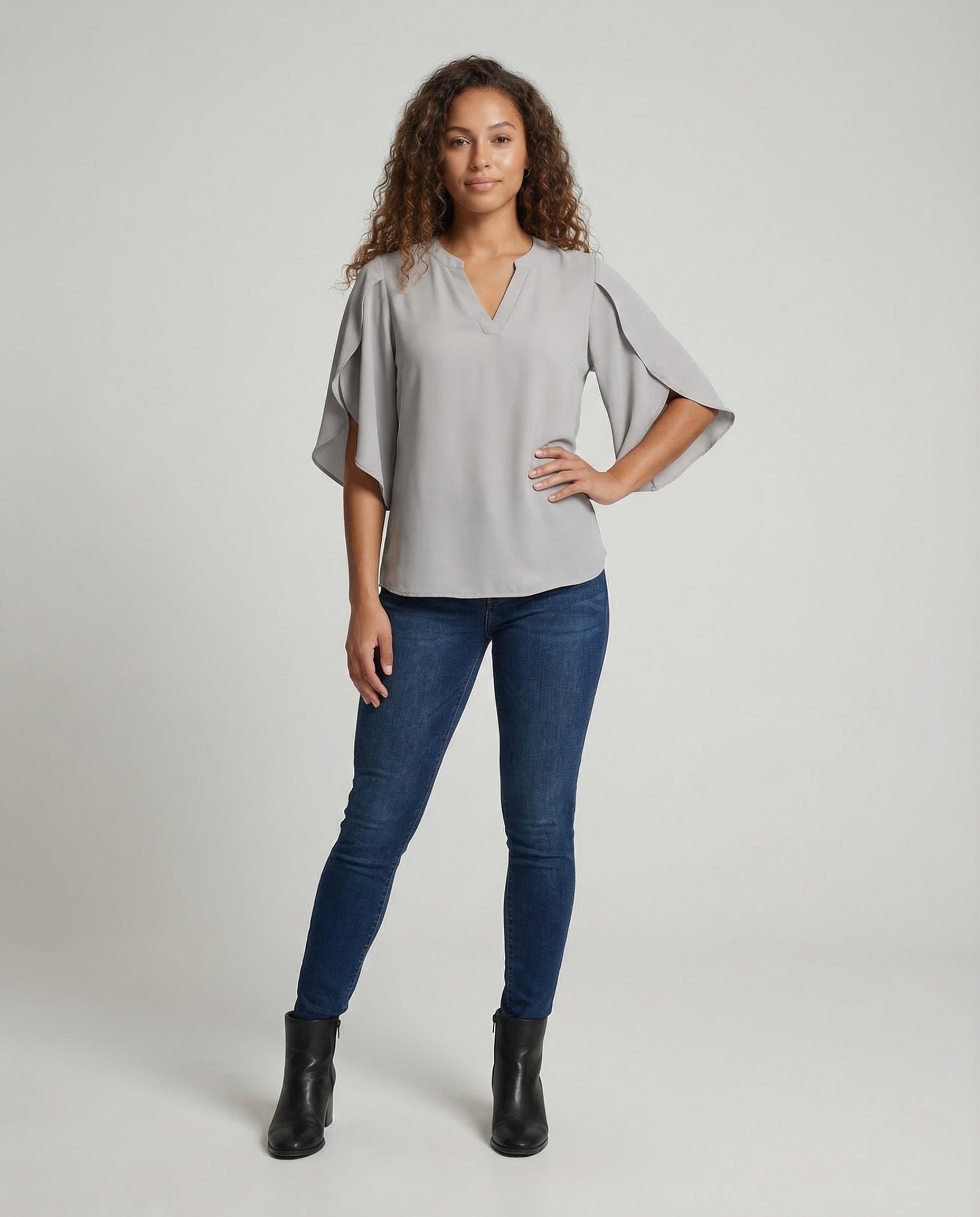 Damen Chiffonbluse Tiefauschnitt - Eveloria