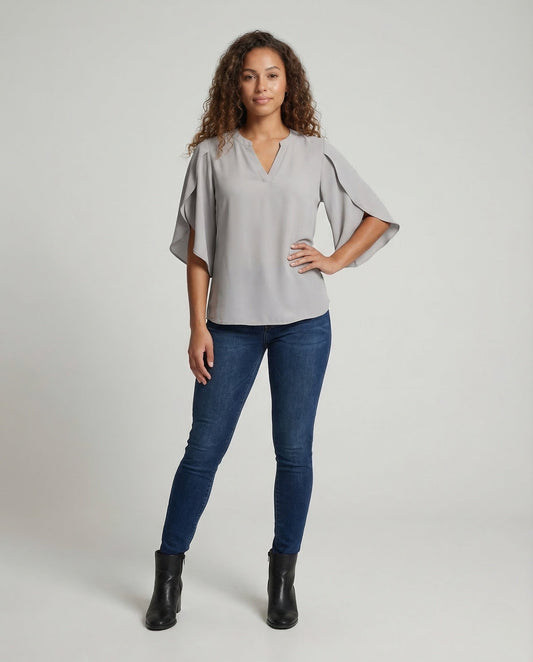 Damen Chiffonbluse Tiefauschnitt - Eveloria