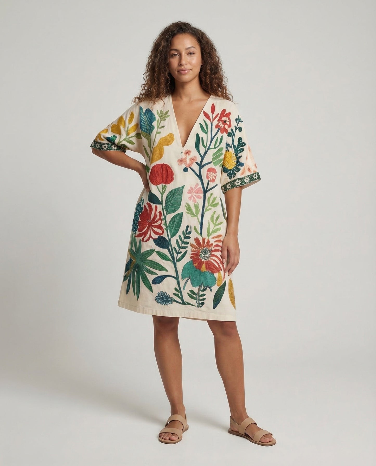 Damen Strandtunika V-Ausschnitt Kaftan - Eveloria