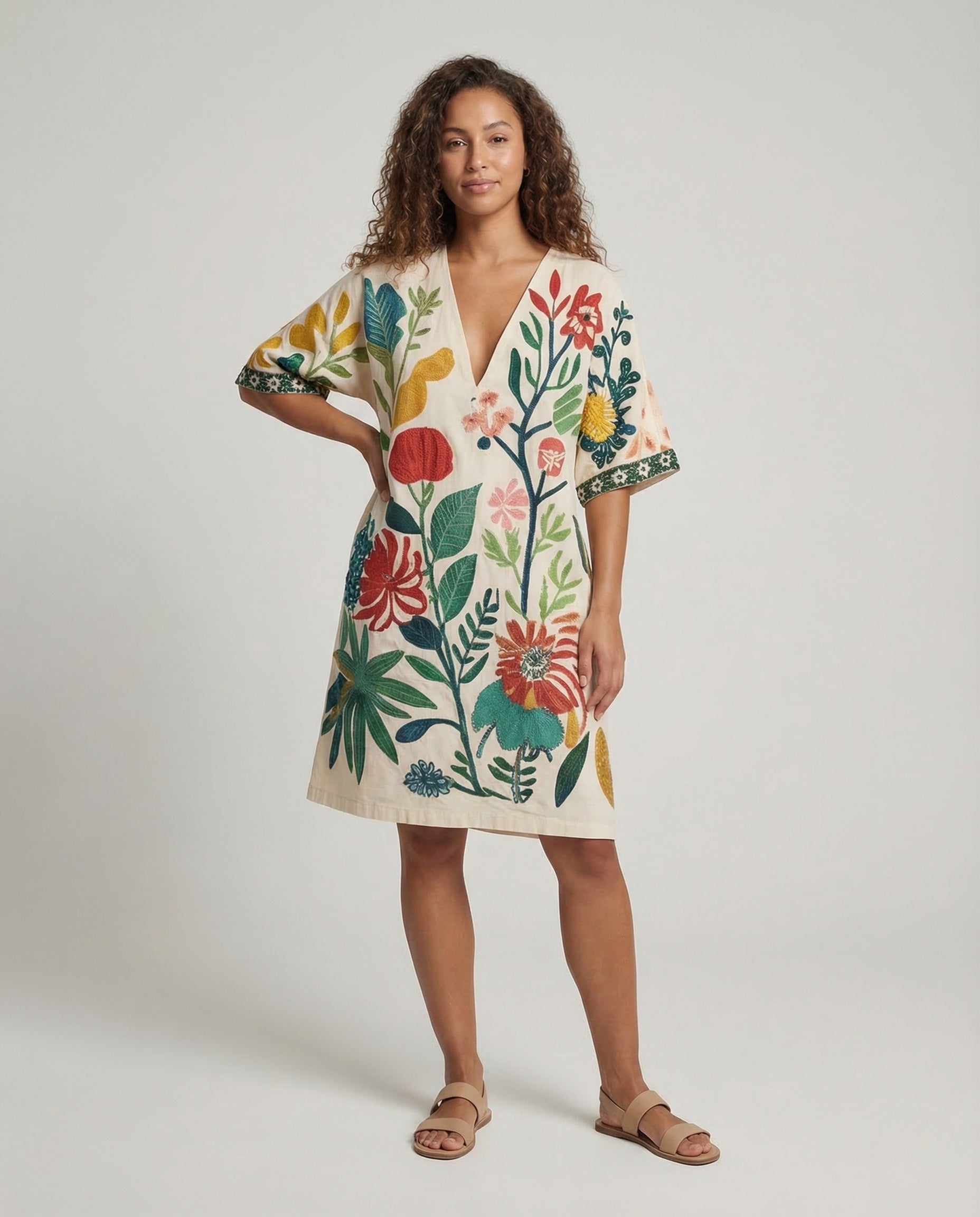 Damen Strandtunika V-Ausschnitt Kaftan - Eveloria