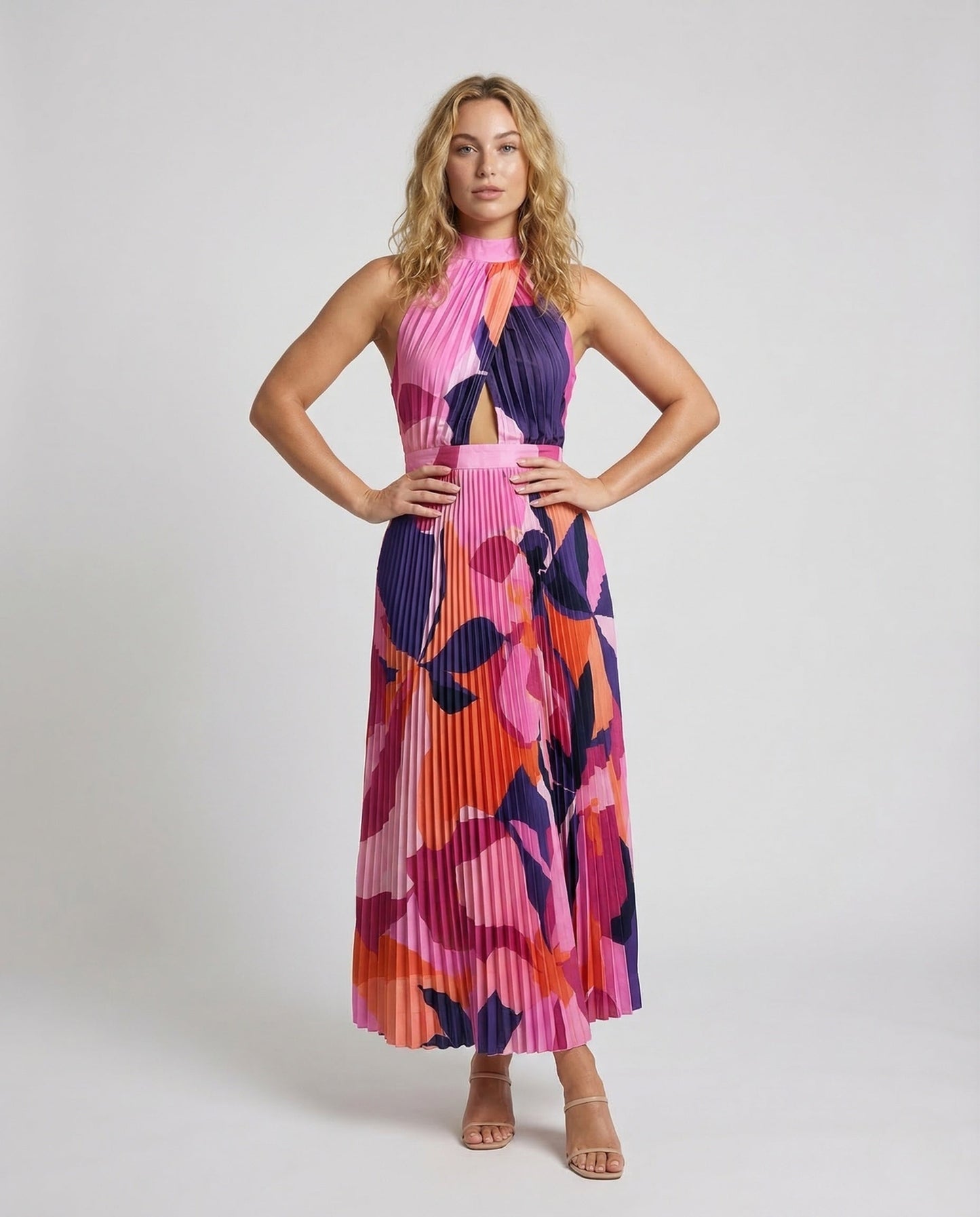 Damen Maxikleid Plissee Hochgeschlossen - Eveloria