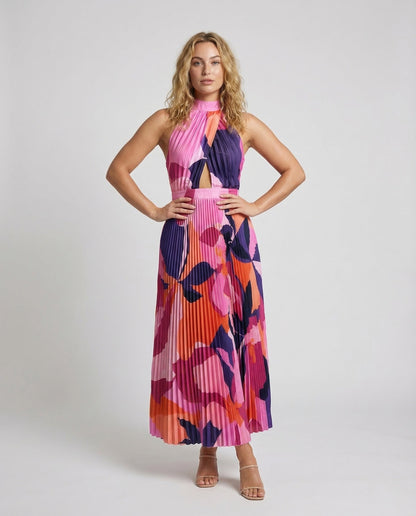 Damen Maxikleid Plissee Hochgeschlossen - Eveloria