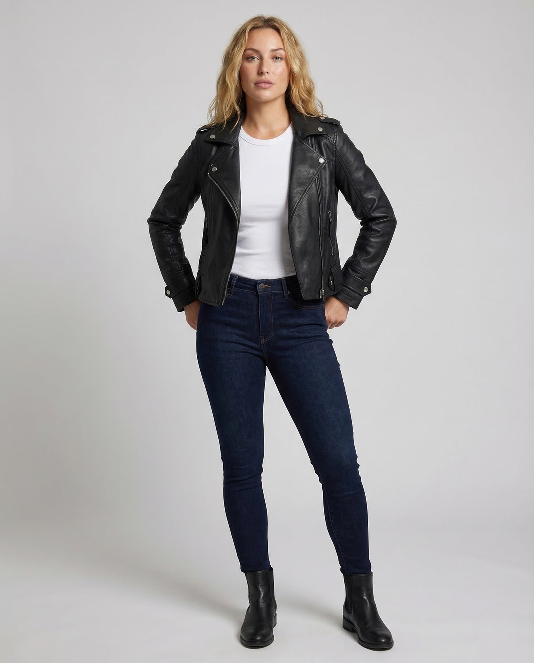 Damen Bikerjacke Kunstleder Tailliert - Eveloria