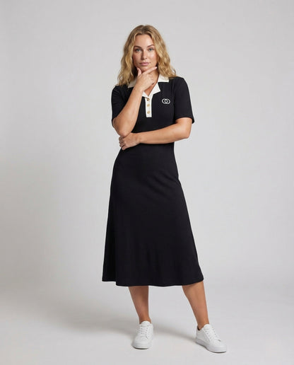 Damen Polo Midikleid Mit Kontrastkragen - Eveloria
