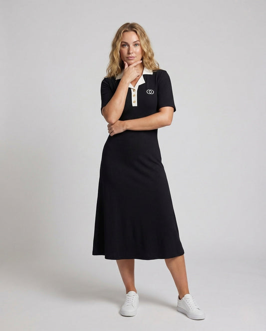 Damen Polo Midikleid Mit Kontrastkragen - Eveloria