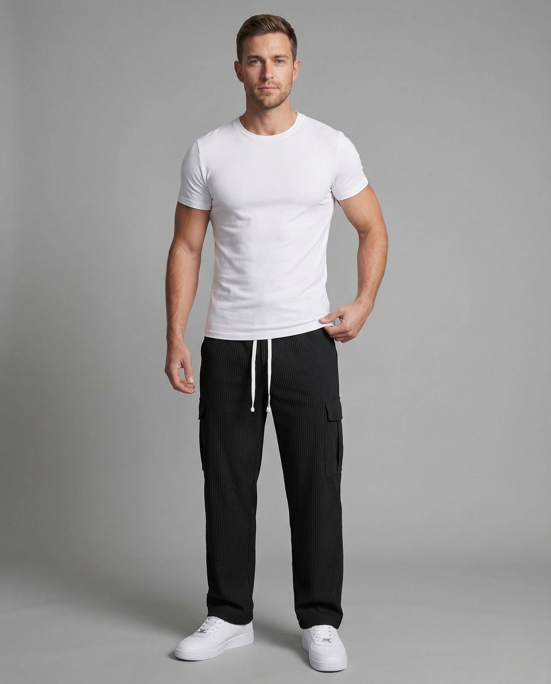 Herren Cargo Freizeithose Kordelzug Beige - Eveloria