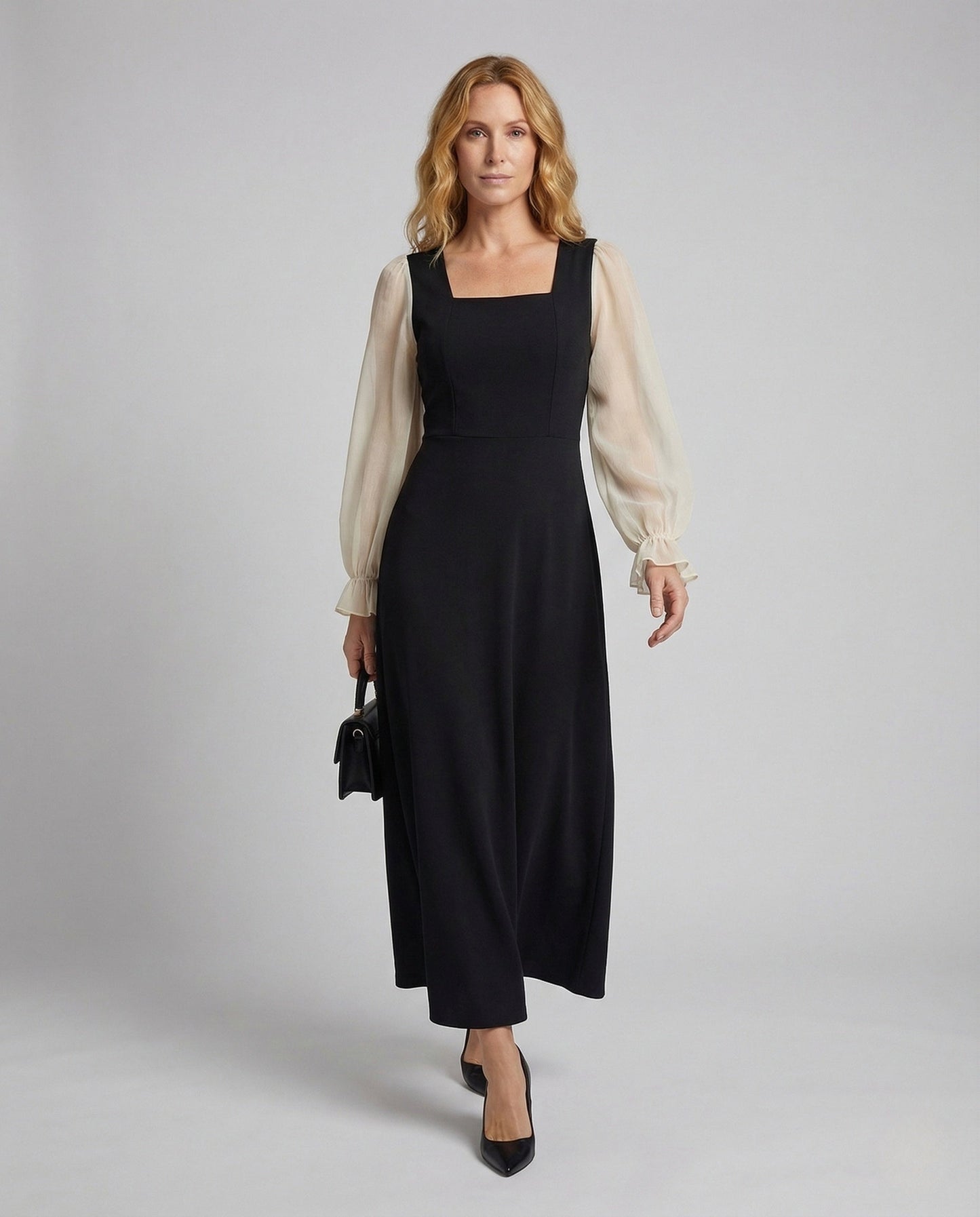 Damen Maxikleid Chiffon Ballonärmel - Eveloria