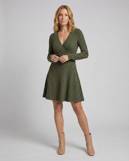 Damen Wickelkleid A-Linie Rippoptik - Eveloria
