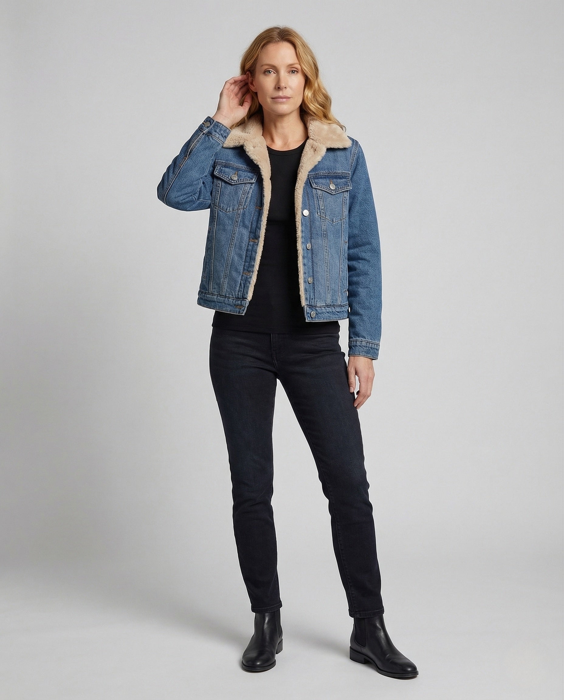 Damen Jeansjacke mit Teddyfutter - Eveloria