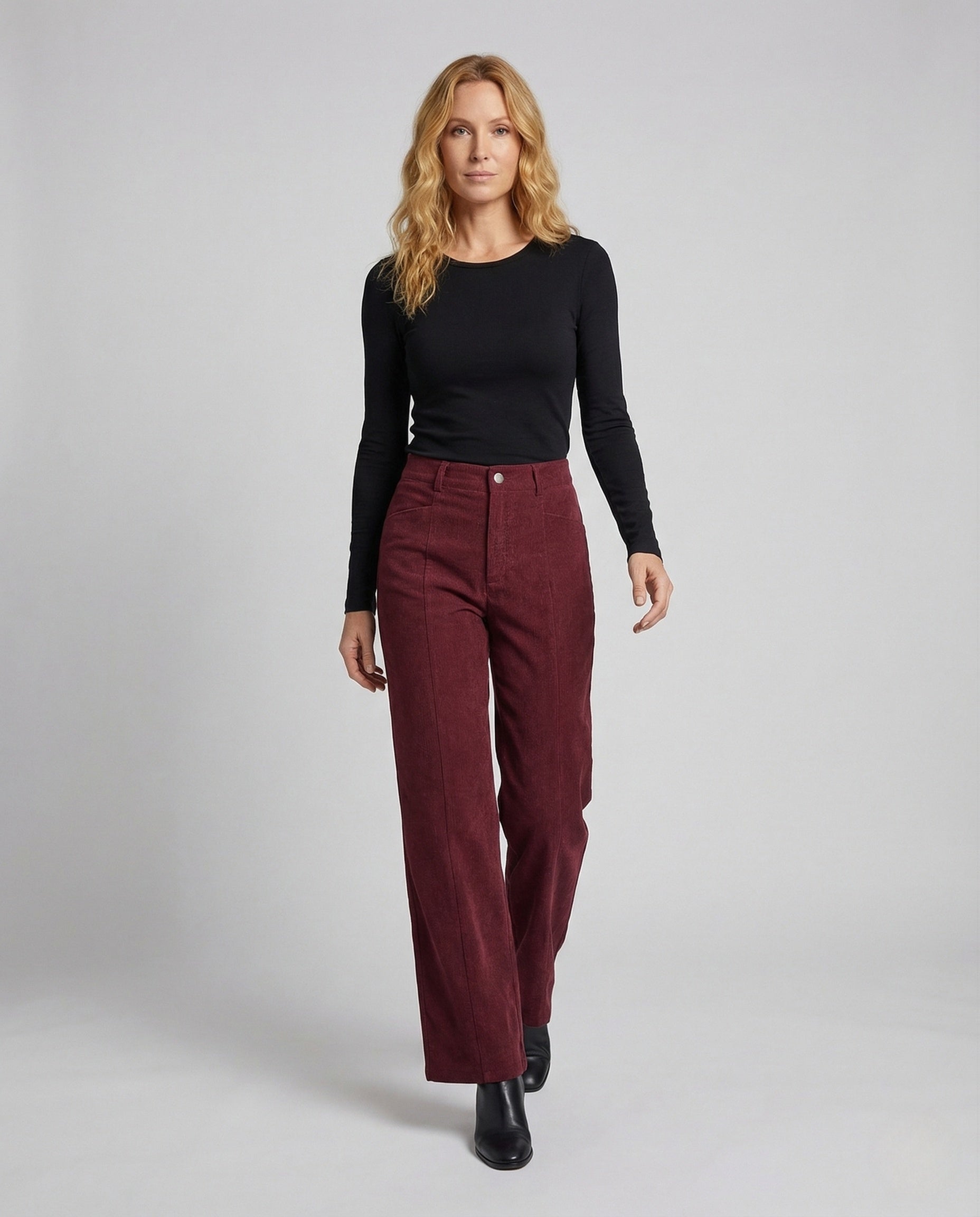 Damen Cordhose Bügelfalte Weitbein - Eveloria