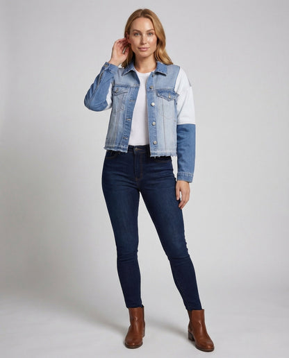 Damen Jeansjacke Kurz Patchwork - Eveloria