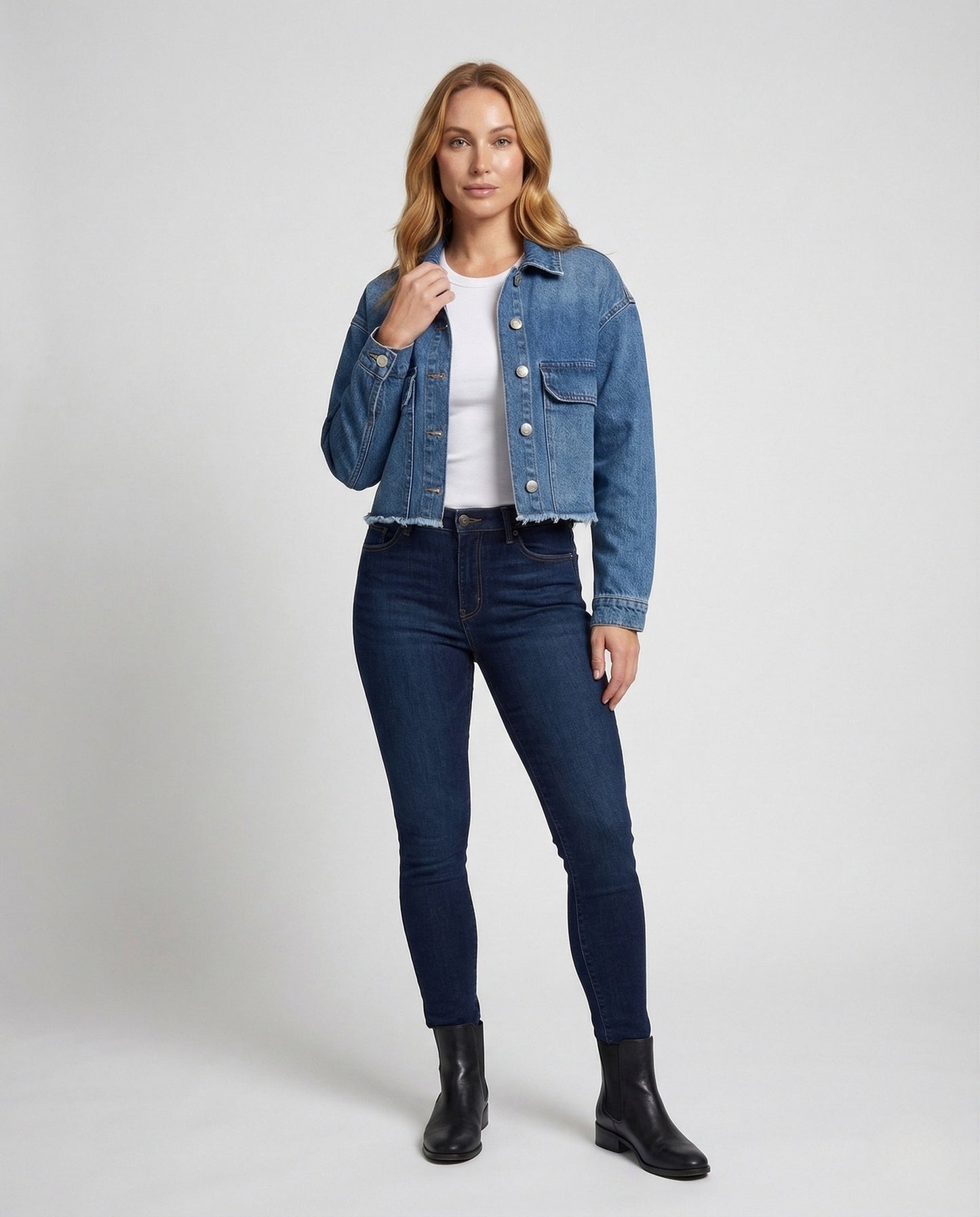 Damen Jeansjacke Kurz Rohsaum - Eveloria