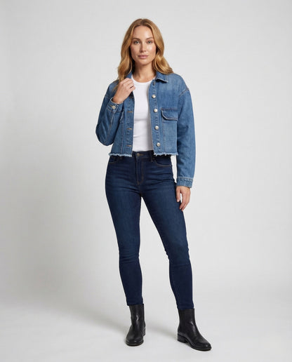 Damen Jeansjacke Kurz Rohsaum - Eveloria