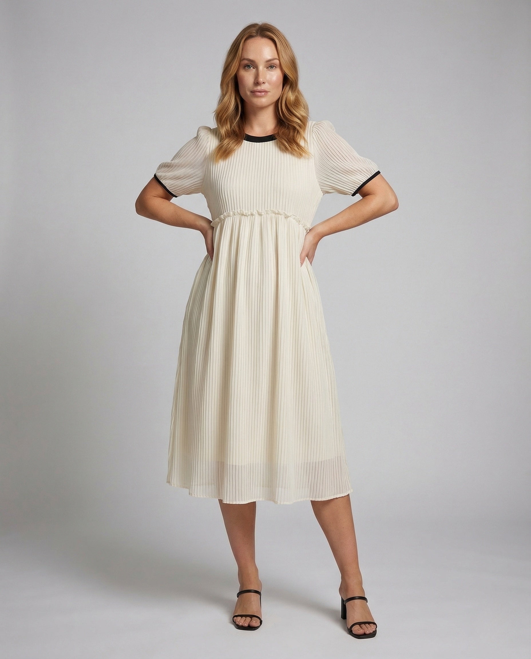Damen Midi-Kleid Chiffon Plissee - Eveloria