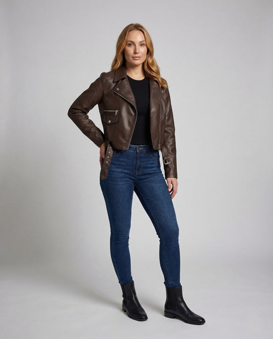Damen Bikerjacke aus Veganleder Tailliert mit Reißverschluss - Eveloria