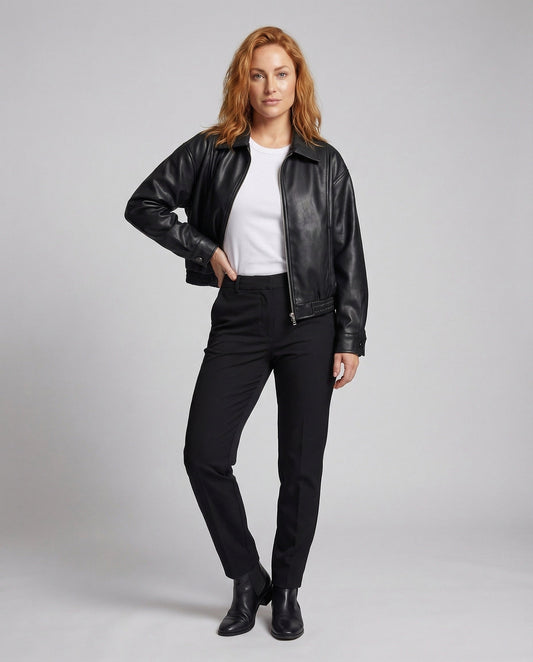Damen Kunstleder Bomberjacke Oversize - Eveloria