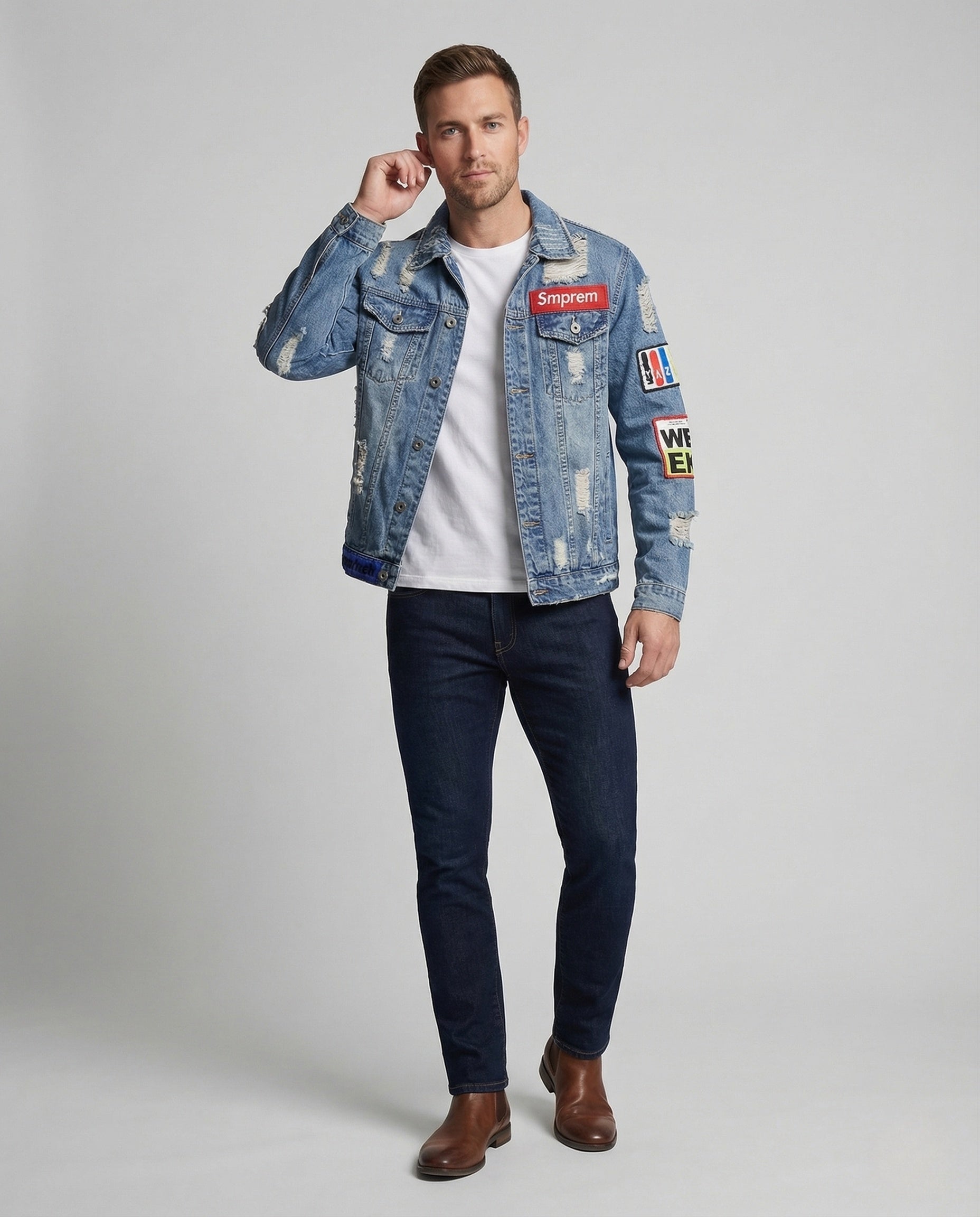 Herren Jeansjacke mit Patches - Eveloria
