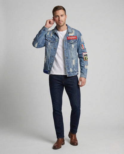 Herren Jeansjacke mit Patches - Eveloria