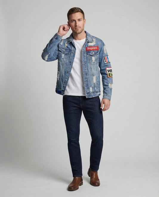 Herren Jeansjacke mit Patches - Eveloria