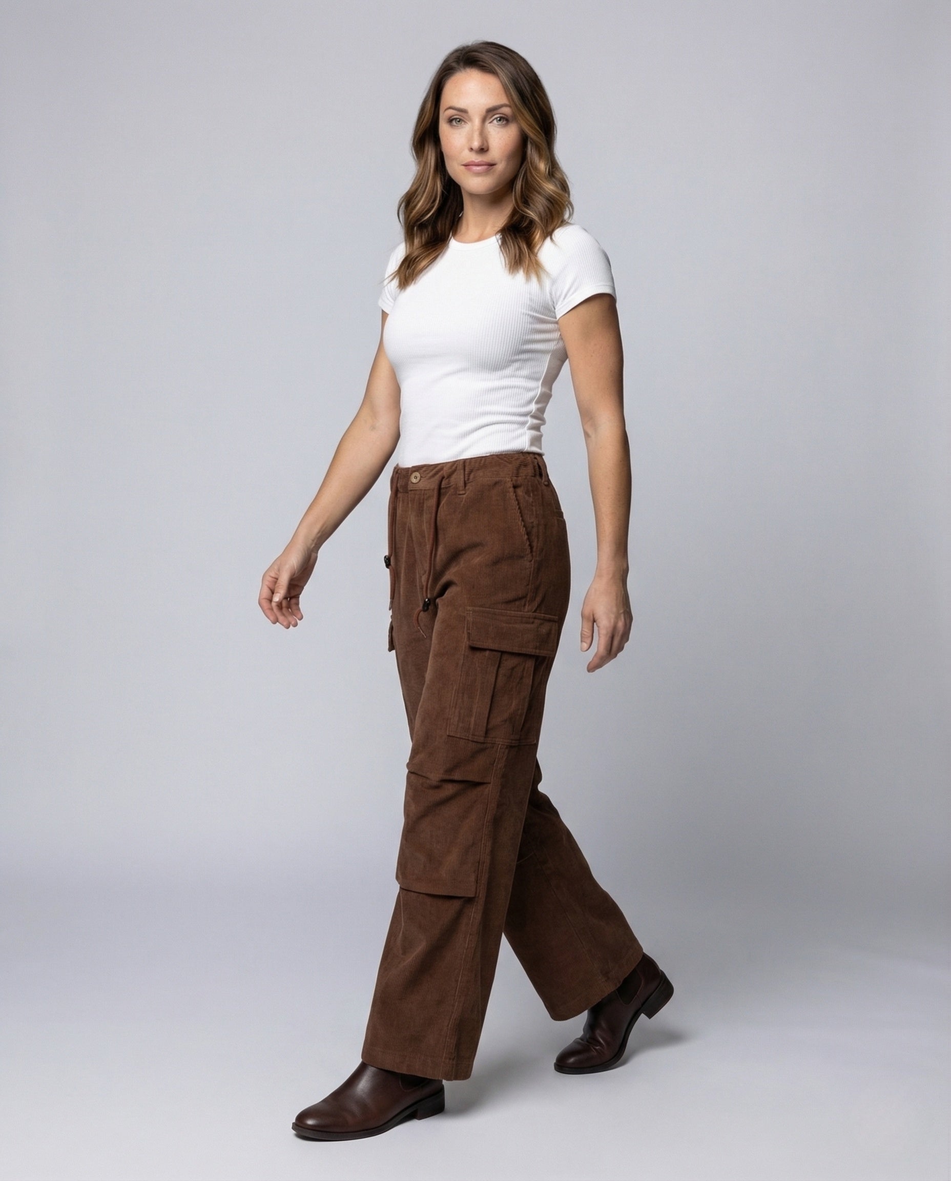 Unisex Cordhose Kordelzug Cargo Beige - Eveloria