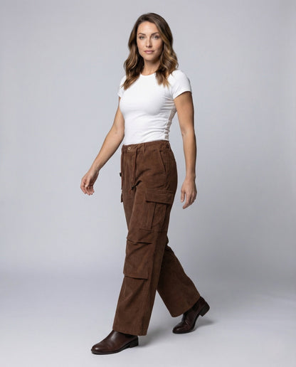 Unisex Cordhose Kordelzug Cargo Beige - Eveloria