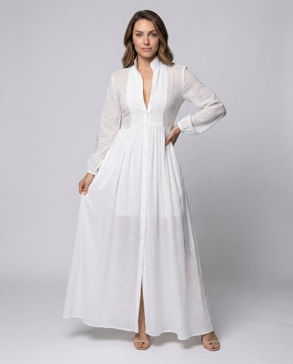 Damen Maxikleid Stehkragen mit Knöpfen - Eveloria