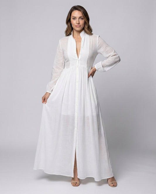 Damen Maxikleid Stehkragen mit Knöpfen - Eveloria