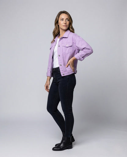 Damen Oversize Jeansjacke mit Brusttaschen - Eveloria