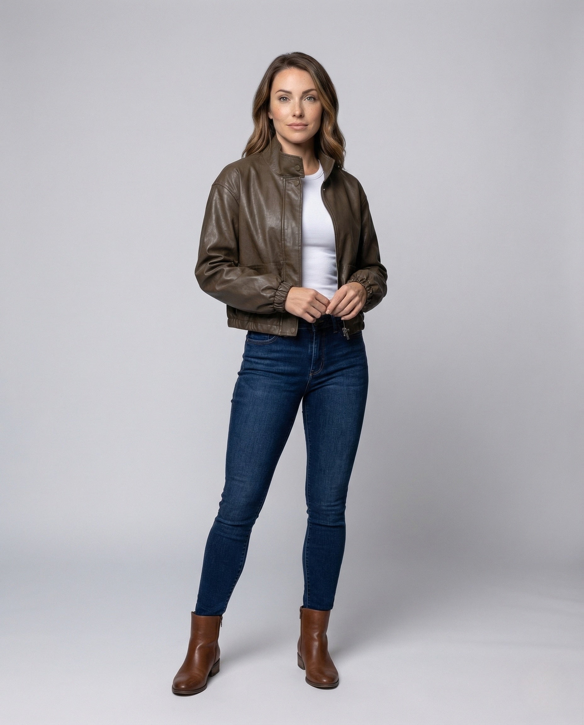 Damen Lederjacke mit Teddyfutter und Stehkragen - Eveloria