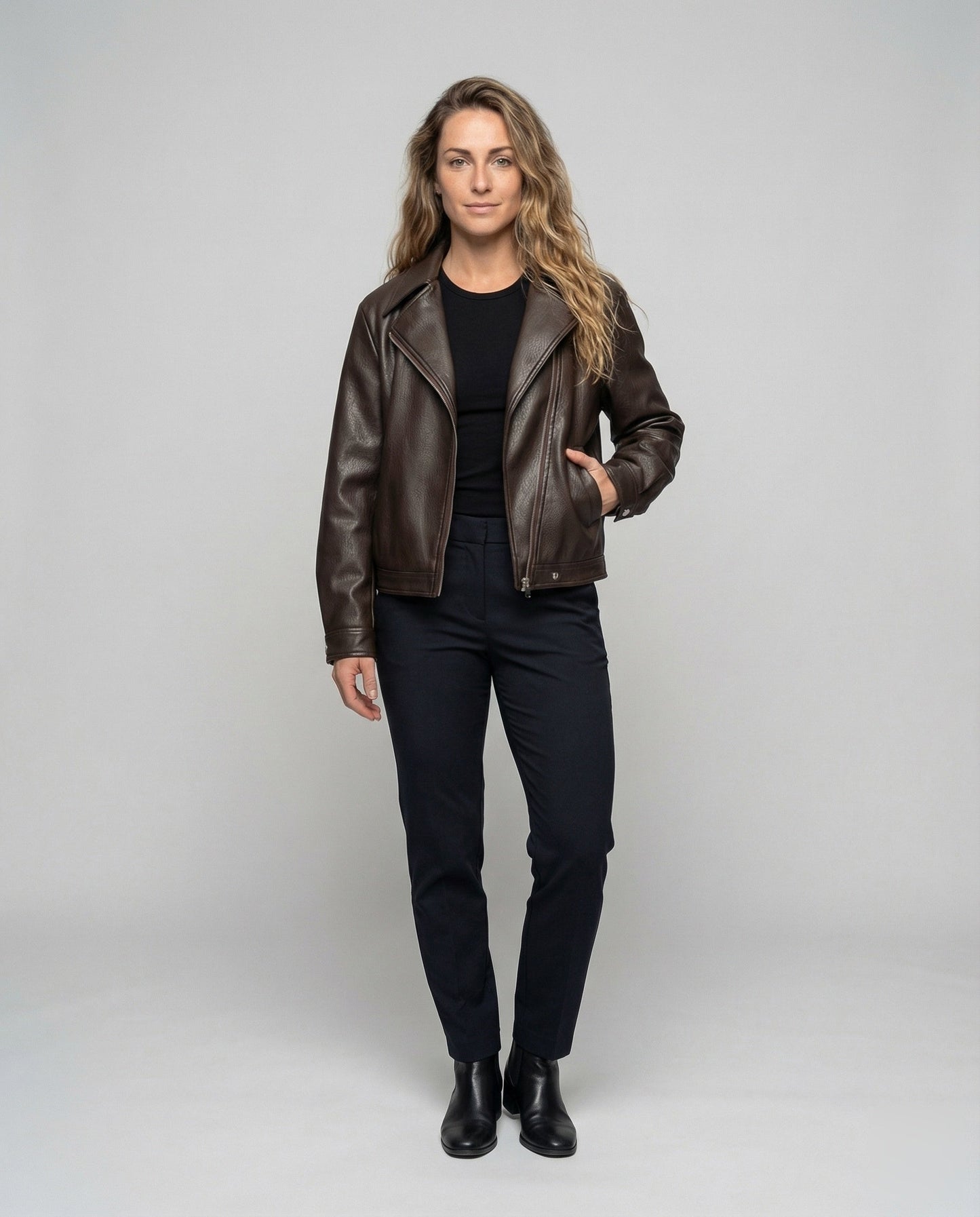 Damen Bikerjacke Oversize Kunstleder mit Gürtel - Eveloria