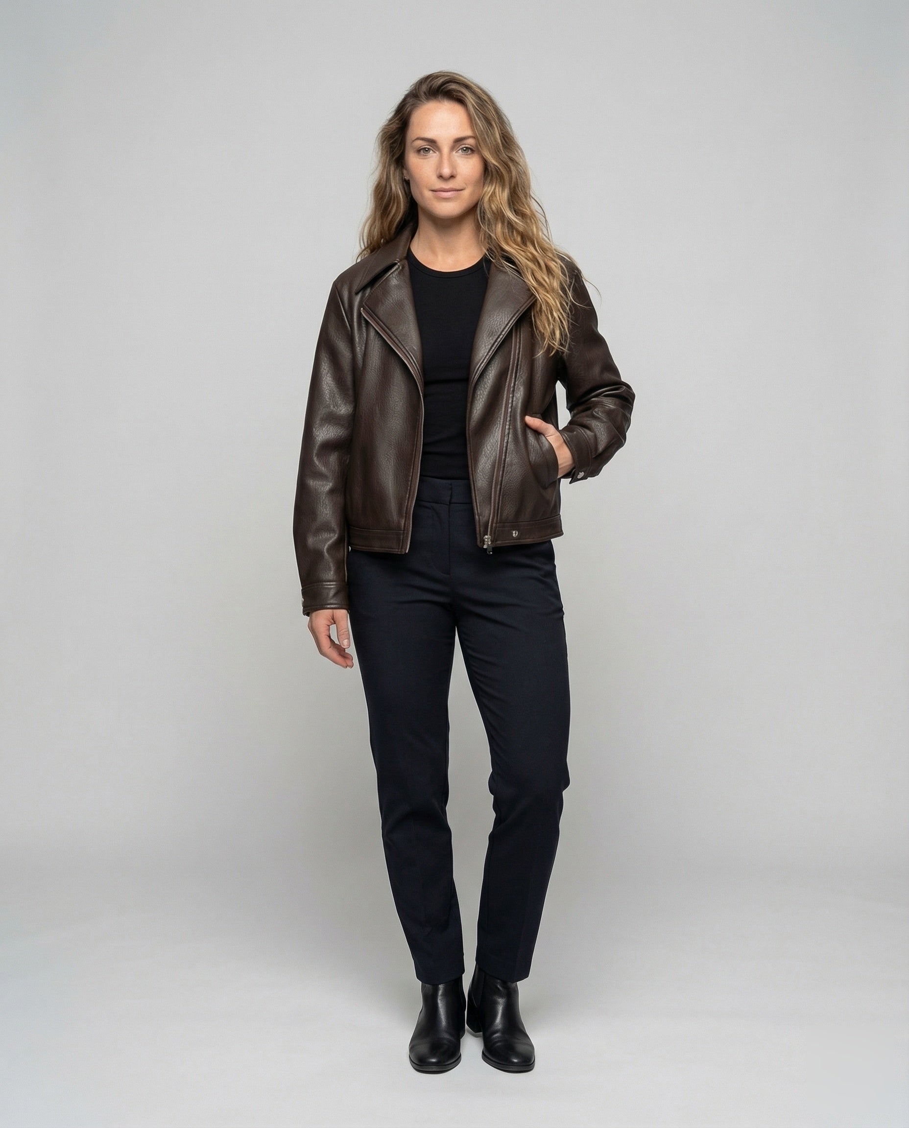Damen Bikerjacke Oversize Kunstleder mit Gürtel - Eveloria