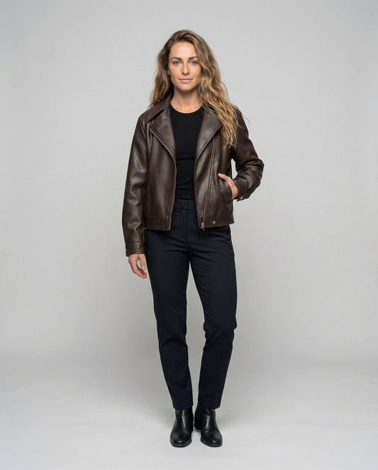 Damen Bikerjacke Oversize Kunstleder mit Gürtel - Eveloria
