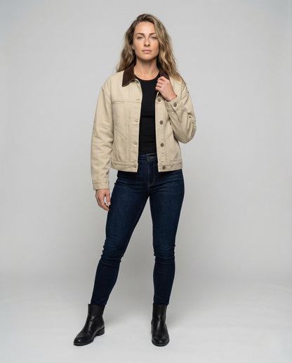 Damen Jeansjacke Kurz Cordkragen - Eveloria