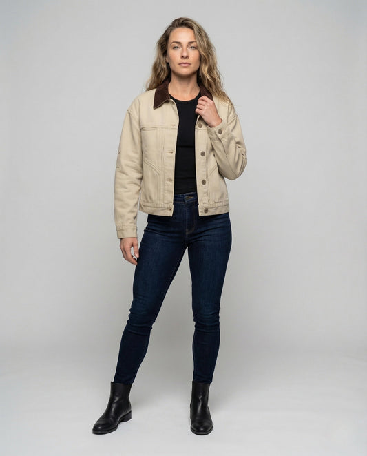 Damen Jeansjacke Kurz Cordkragen - Eveloria