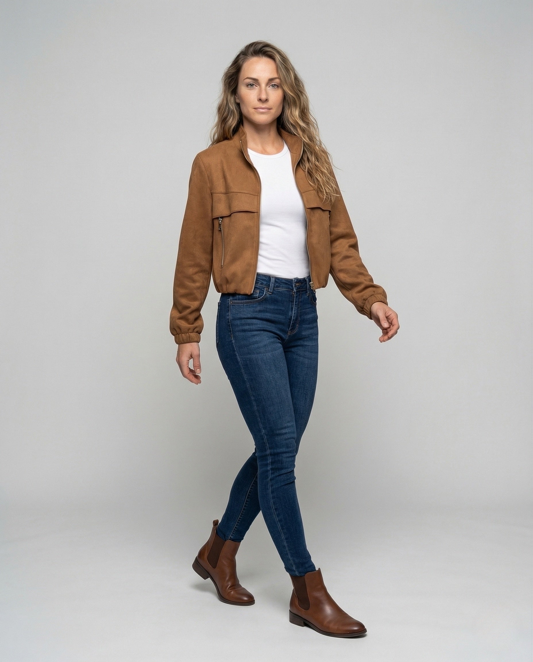 Damen Velours Blouson mit Ballonärmeln - Eveloria