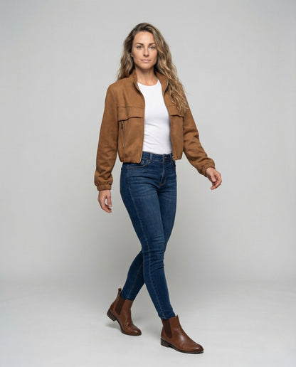 Damen Velours Blouson mit Ballonärmeln - Eveloria