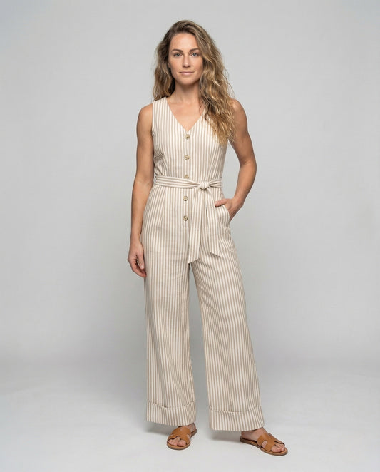 Damen Jumpsuit V-Ausschnitt mit Gürtel - Eveloria